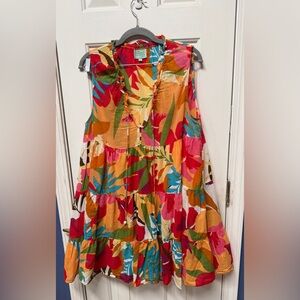 True Destinations Womens Large Floral Beach Boho Mini Swing Dress Yellow Pink